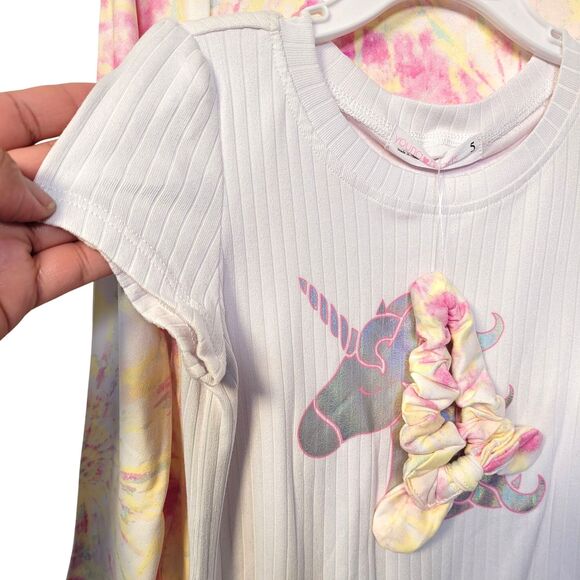 Young Heats 2 Pc Girls Unicorn Top & Tie-Dye Long Sleeve Shirt Set with Bow 5 - Picture 6 of 11